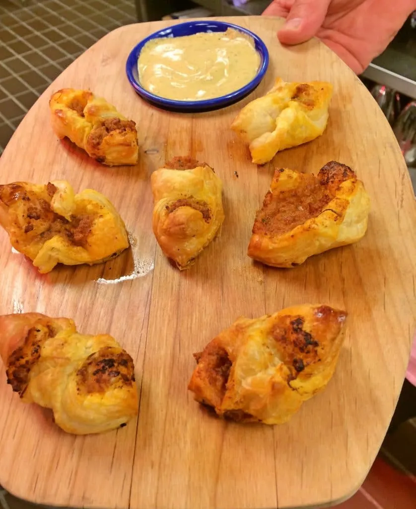 Chorizo Sausage in Puff Pastry 838x1024 - Butlered Hors d'oeuvres