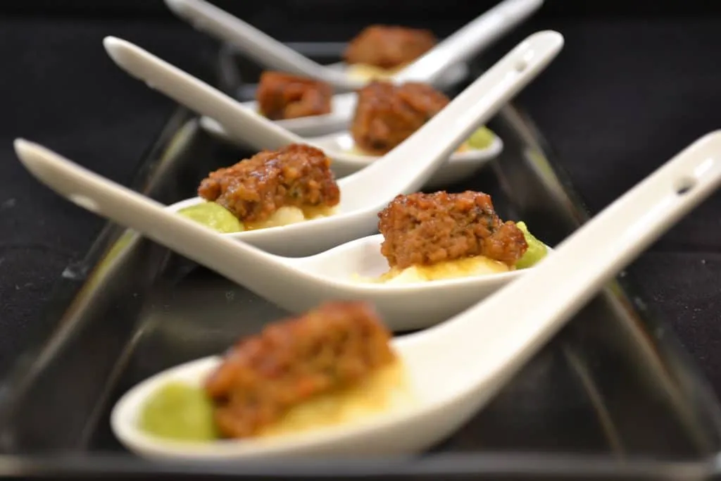 Meatloaf Mashed Potatoes and Pea Puree 1024x683 - Butlered Hors d'oeuvres